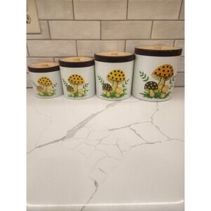 VTG Sears & Roebuck 1979 Merry Mushroom Canisters Set of 4 Nesting Melamine